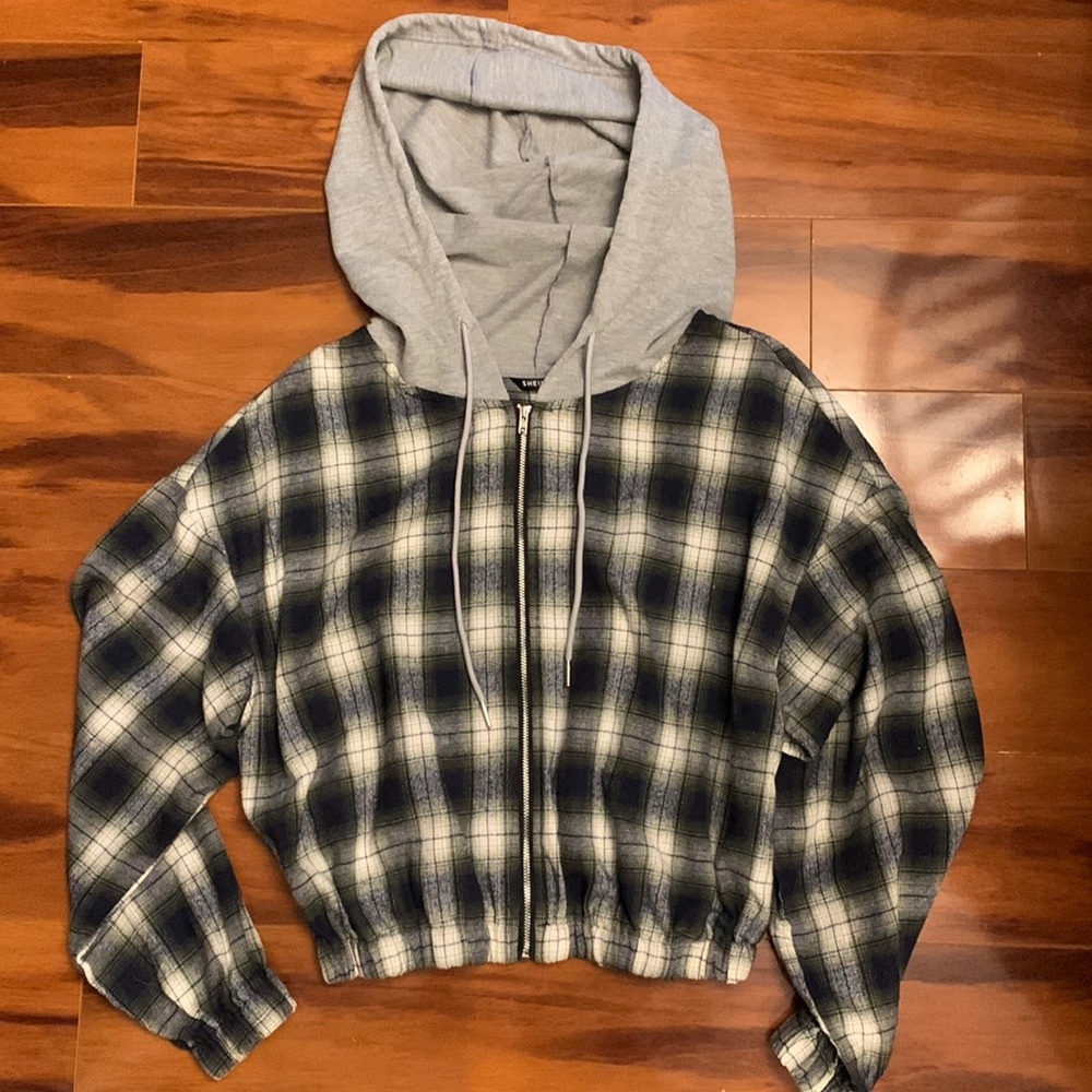 Plaid cropped zip up.